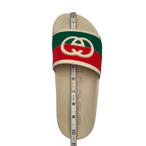 Gucci GG Slide Flat Pool Sandal White Red Green Web Stripe Rubber Size 40 US 10 - Picture 11 of 11